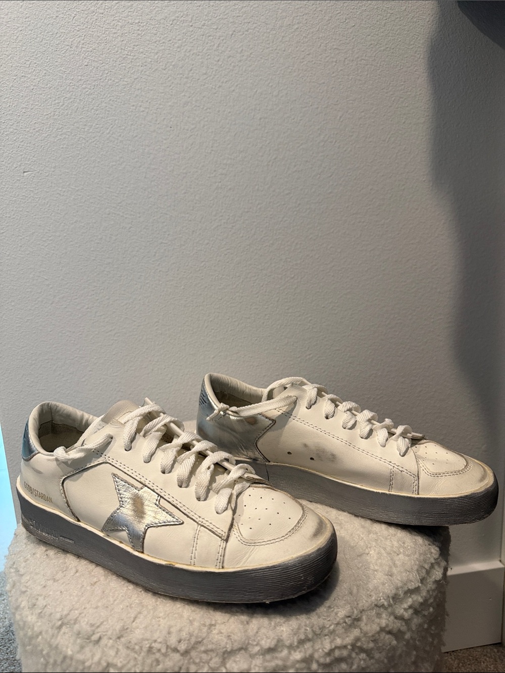 Golden Goose White Leather Sneakers with Silver Star